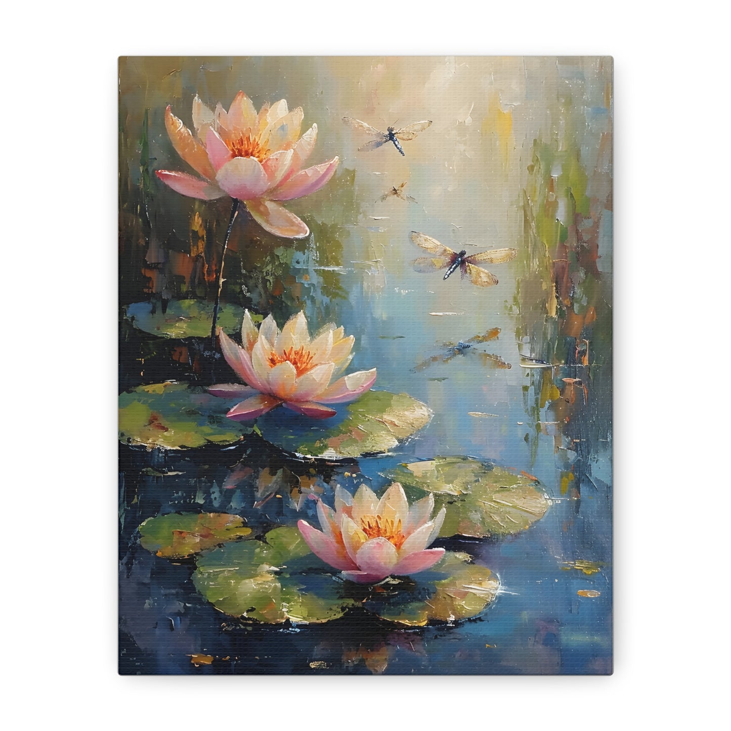 Water Lily and Dragonfly Canvas, Floral Oil Painting Home Decor, Beautiful Wall Art, Monet Impressionist, Housewarming Gift