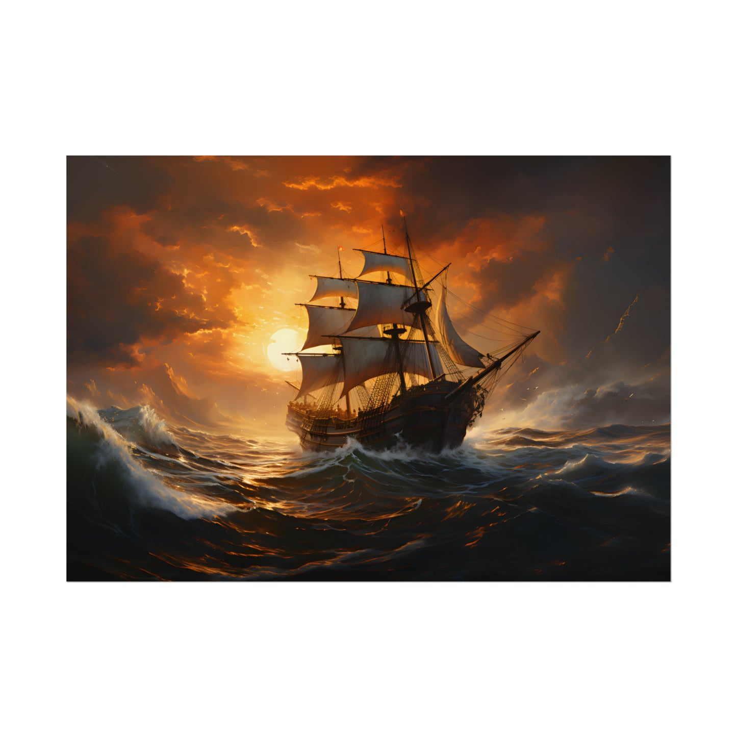 Ship Painting, Sailing Wall Art, Sunset Print, Nautical Poster, Seascape Oil Painting, Art Poster Print, Home Decor, Housewarming Gift Idea