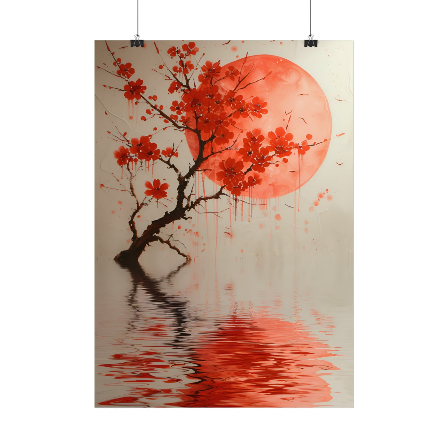 Cherry Blossom Art Painting, Flower Print, Japan Wall Art, Red Blossom Poster, Asian Home Decor, Springtime, Housewarming Gift Idea