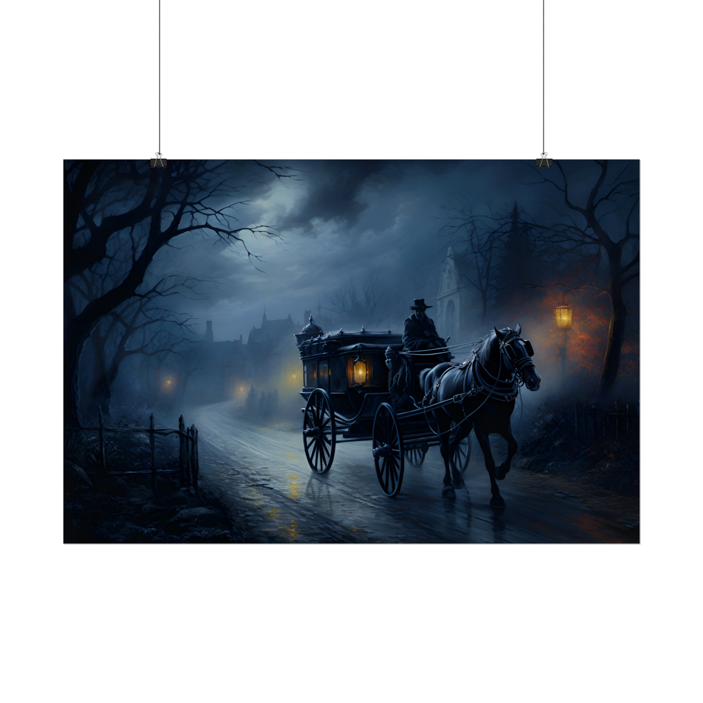 Horse Drawn Carriage, Victorian Carriage Print, Gothic Poster, Oil Painting Print, Home Wall Art, Dark Academia, Gothic Gift Idea