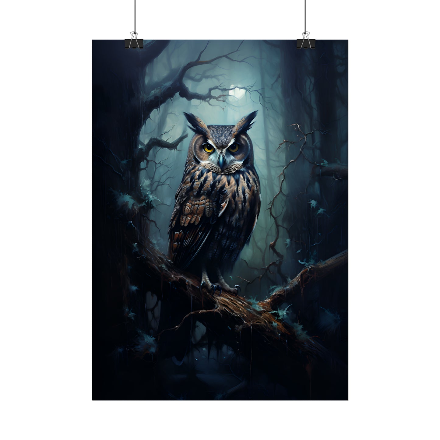 Midnight Owl Print, Gothic Poster, Goth Home Decor, Dark Academia, Oil Painting Print, Owl Painting, Bird of Prey Poster, Owl Wall Art