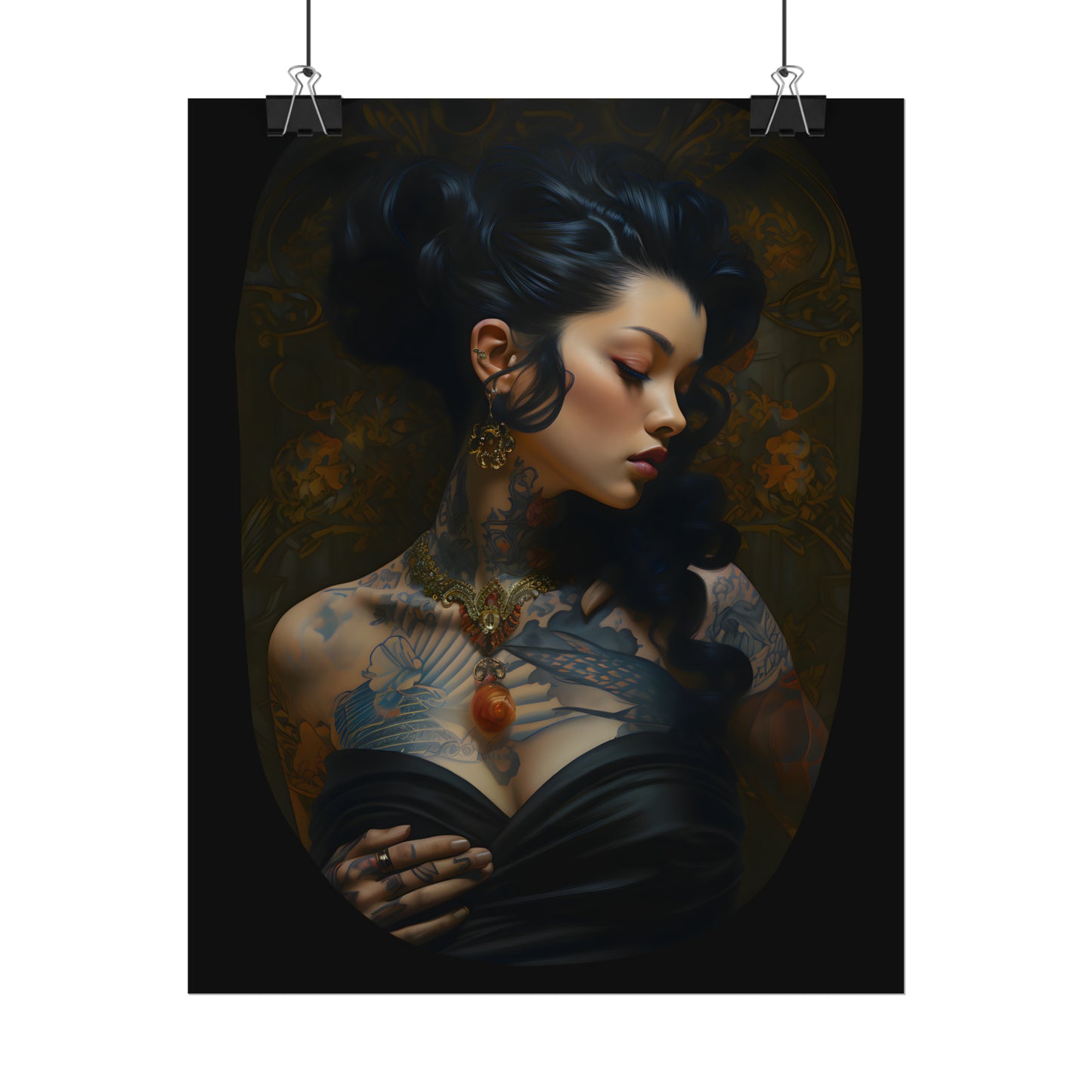 "Exotic Elegance", Tattoo Lady, Tattoo Shop Decor, Tattoo Artist Gift, Tattoo Wall Art, Tattoo Print, Portrait Painting, Exotic Woman Poster