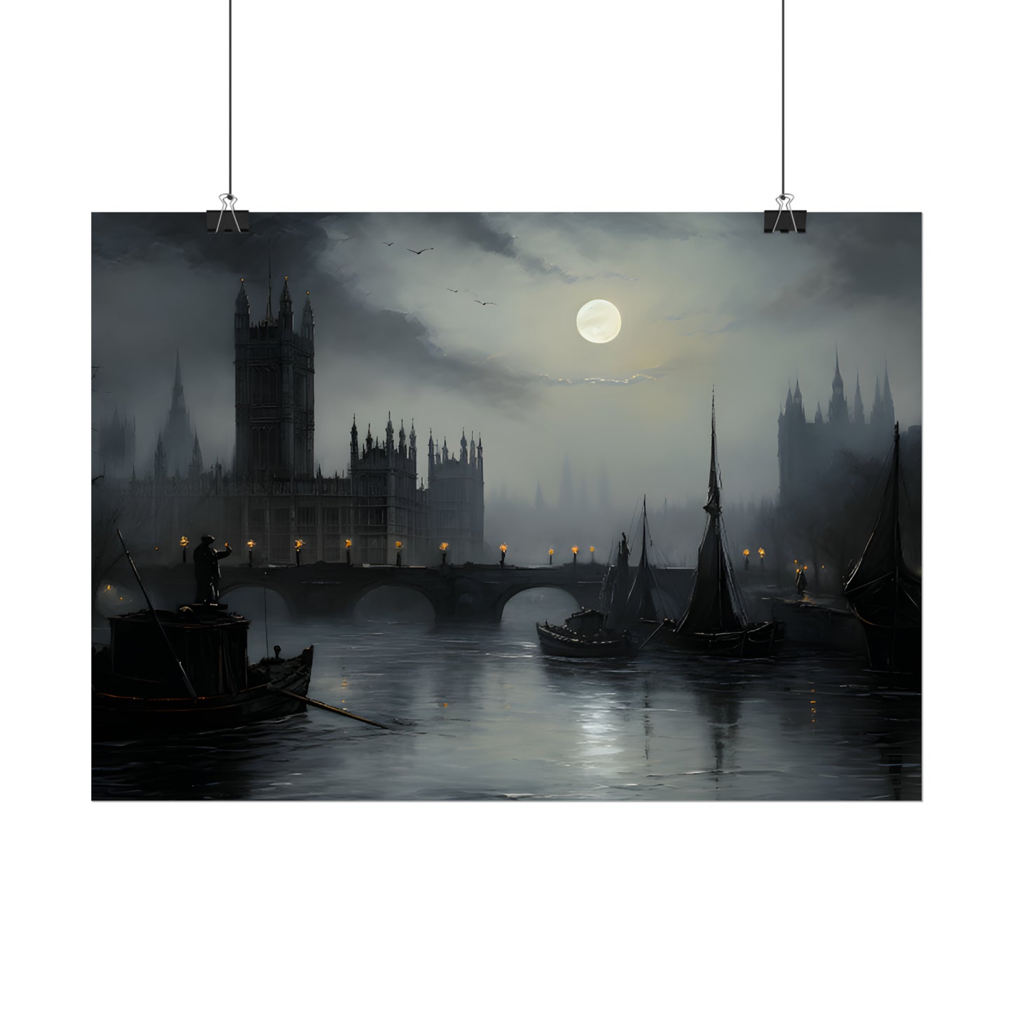 Victorian London Print, Thames Poster, English cityscape, London Skyline, Vintage Art Print, Gothic Architecture, Gothic Wall Art, Housewarming Gift