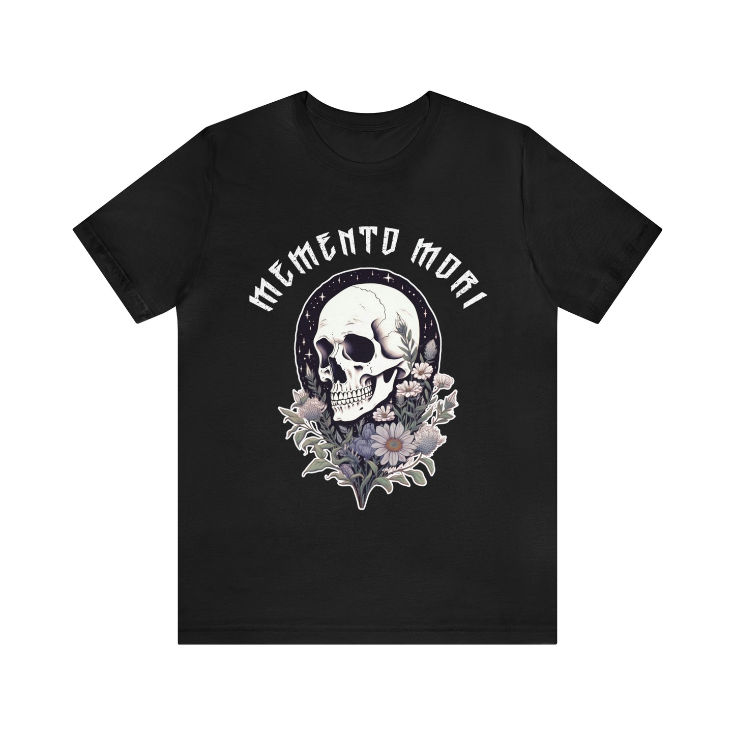 Unisex Memento Mori T-Shirt, Crew Neck Latin Quote Shirt, Loose Fit Skull and Flowers Tshirt, Gothic Aesthetic T Shirt