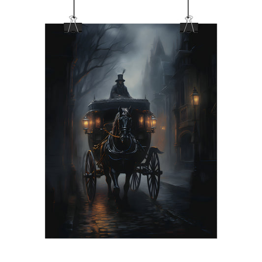 Horse Drawn Carriage, Victorian Carriage Print, Gothic Poster, Oil Painting Print, Gothic Wall Art, Dark Academia,