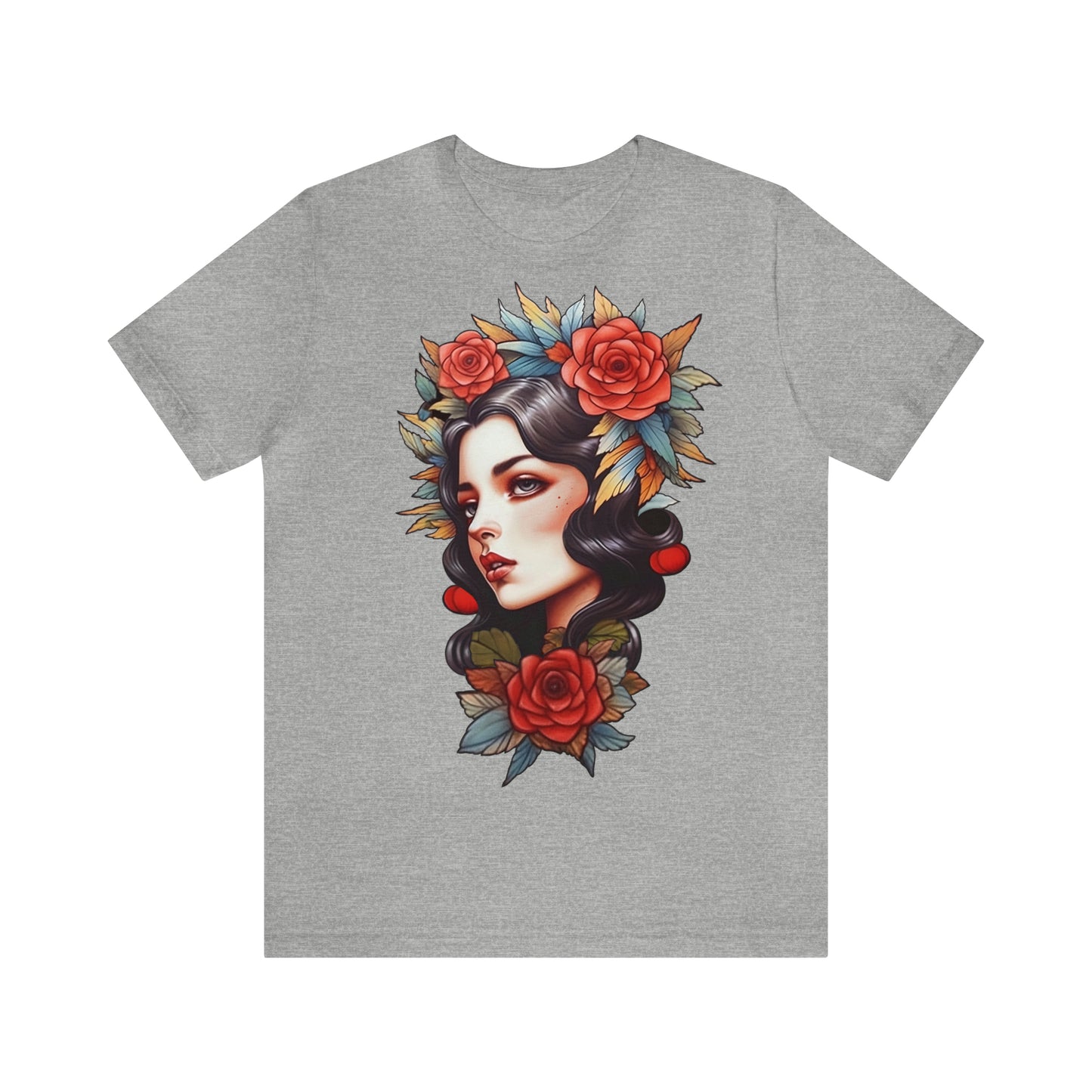 Unisex Tattoo Pin-Up T-Shirt, Loose Fit Inked Shirt, Crew Neck Traditional Tattoo Tshirt, Short Sleeve Alternative Tee