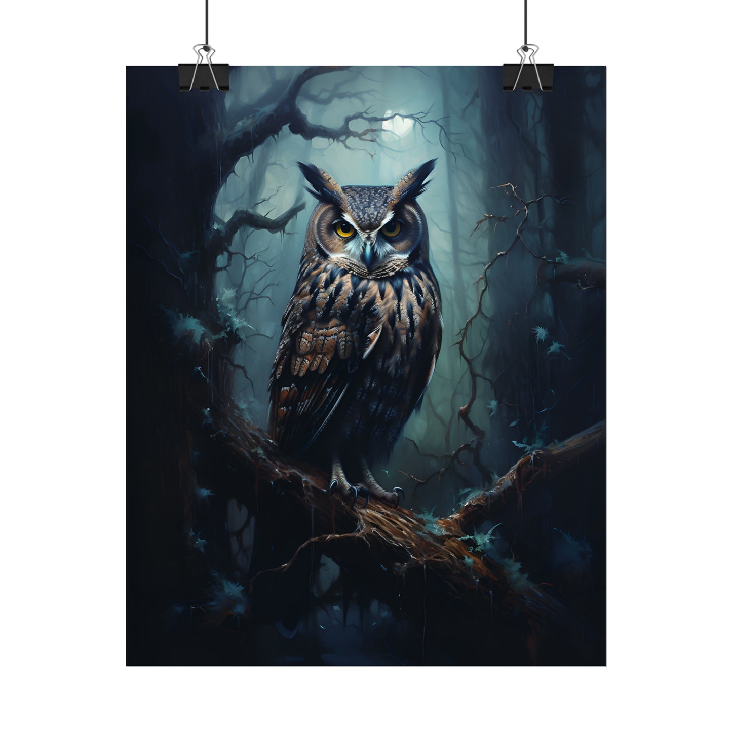 Midnight Owl Print, Gothic Poster, Goth Home Decor, Dark Academia, Oil Painting Print, Owl Painting, Bird of Prey Poster, Owl Wall Art