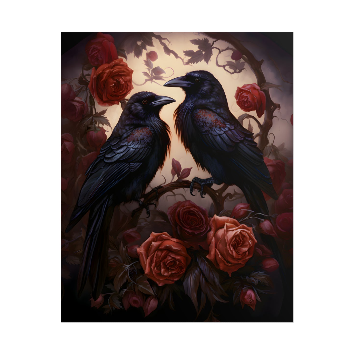 Ravens Poster, Gothic Rose Print, Edgar Allen Poe, Vintage Oil Painting style, Gothic Romance, Dark Home Wall Art