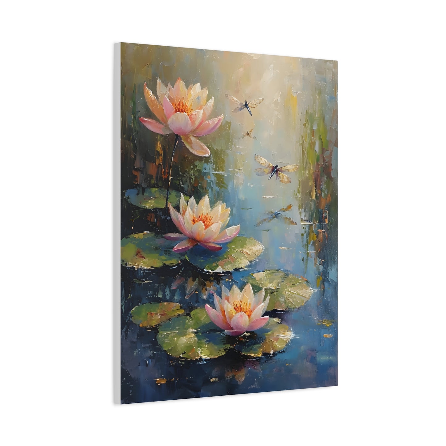 Water Lily and Dragonfly Canvas, Floral Oil Painting Home Decor, Beautiful Wall Art, Monet Impressionist, Housewarming Gift