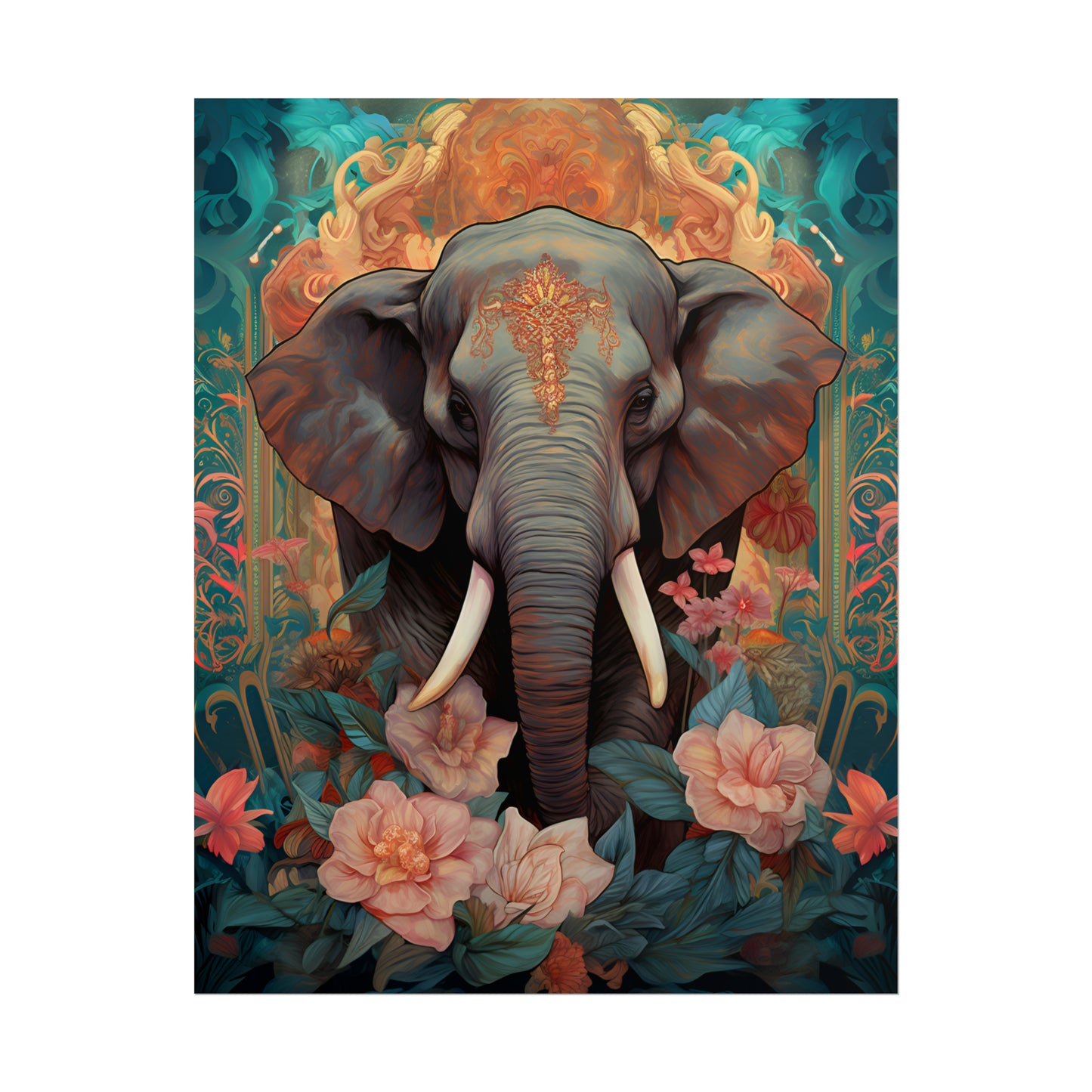 Asian Elephant Print, Elephant Love, Animal poster, Elephant Art, Wall Art Print, Elephant Gift, Floral Print, Home Decor,