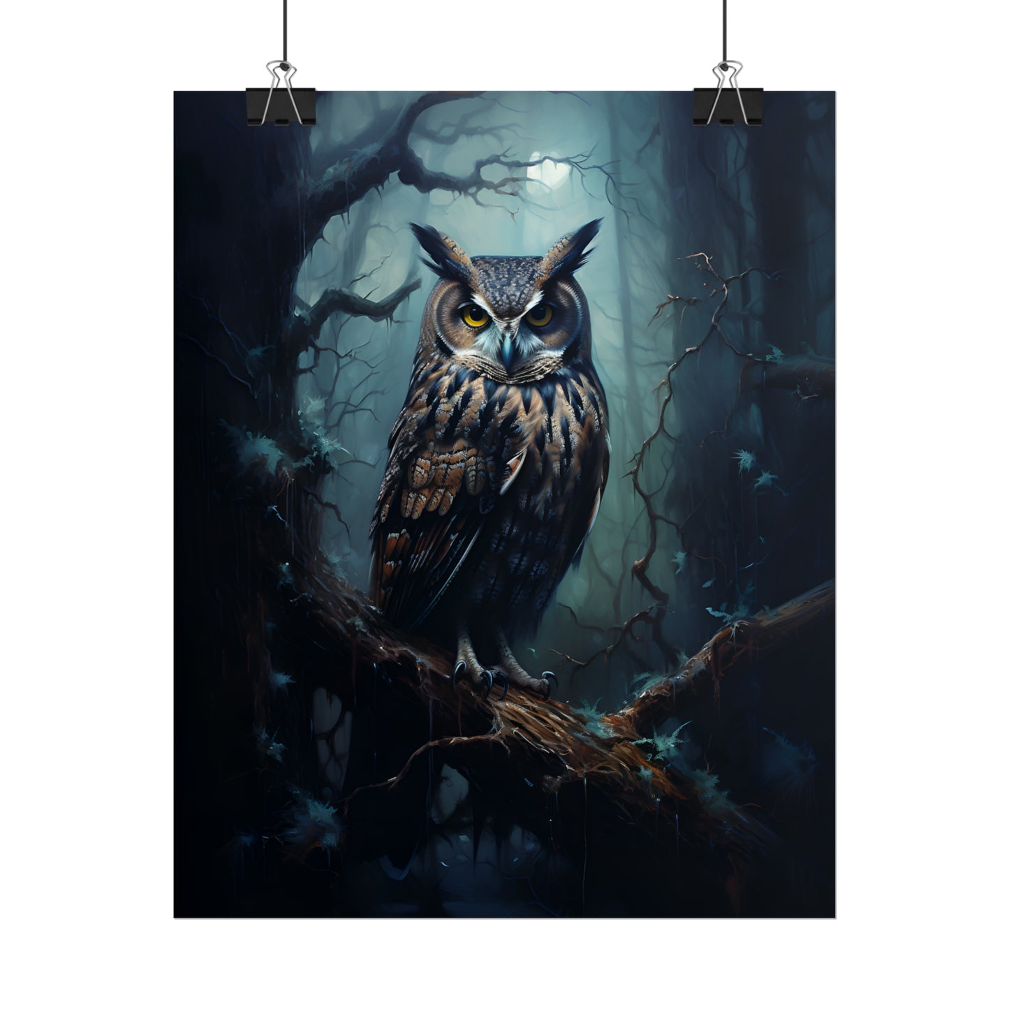 Midnight Owl Print, Gothic Poster, Goth Home Decor, Dark Academia, Oil Painting Print, Owl Painting, Bird of Prey Poster, Owl Wall Art