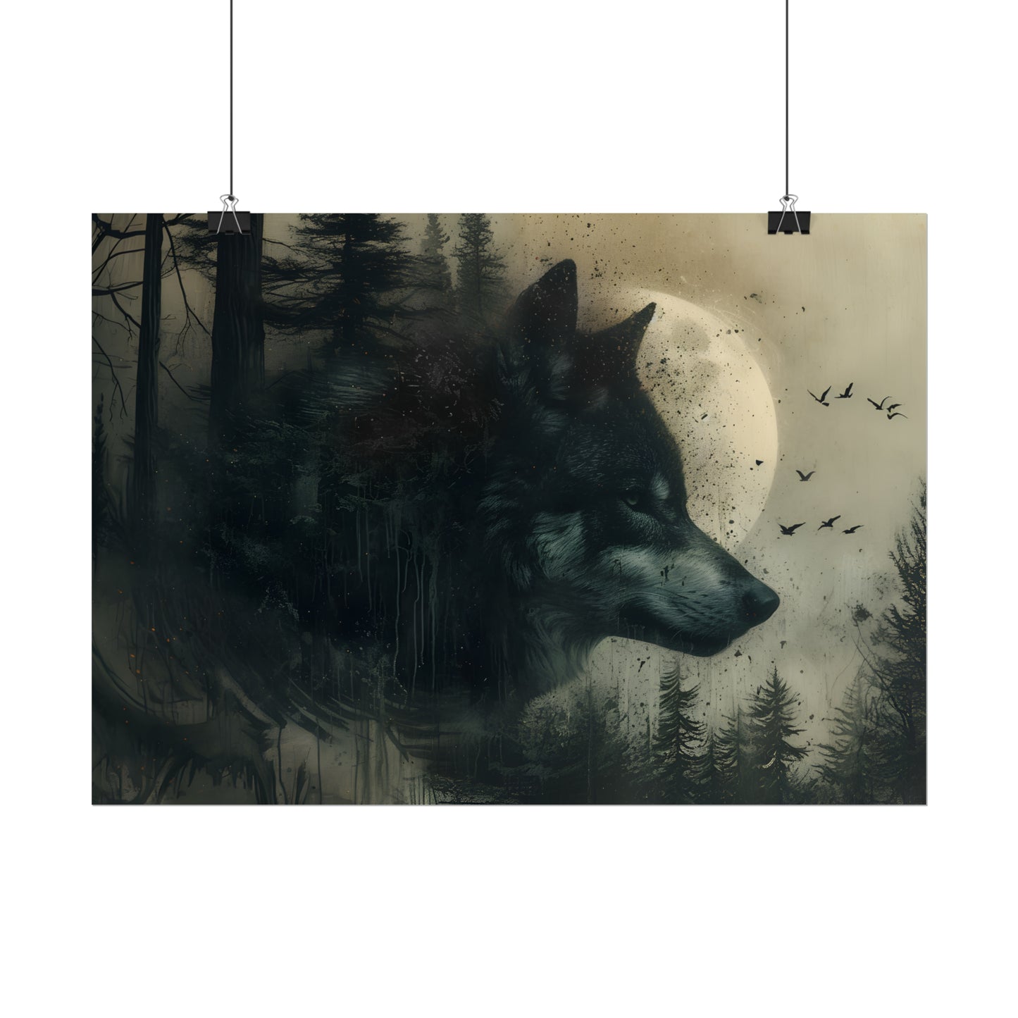 Wolf Art Print, Forest Wall Decor, Moonlight Poster, Gothic Home Decor, Wolf Oil Painting Print, Rustic Gift Idea For