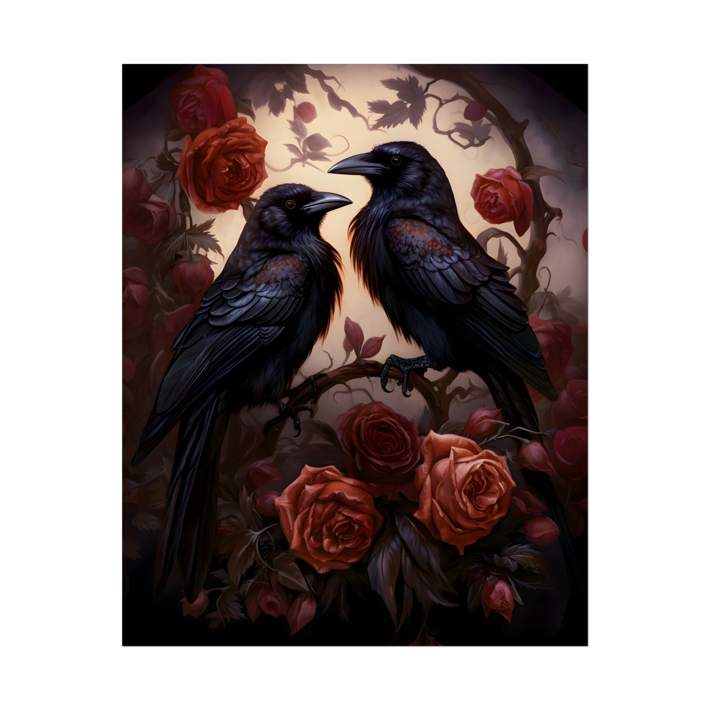 Ravens Poster, Gothic Rose Print, Edgar Allen Poe, Vintage Oil Painting style, Gothic Romance, Dark Home Wall Art