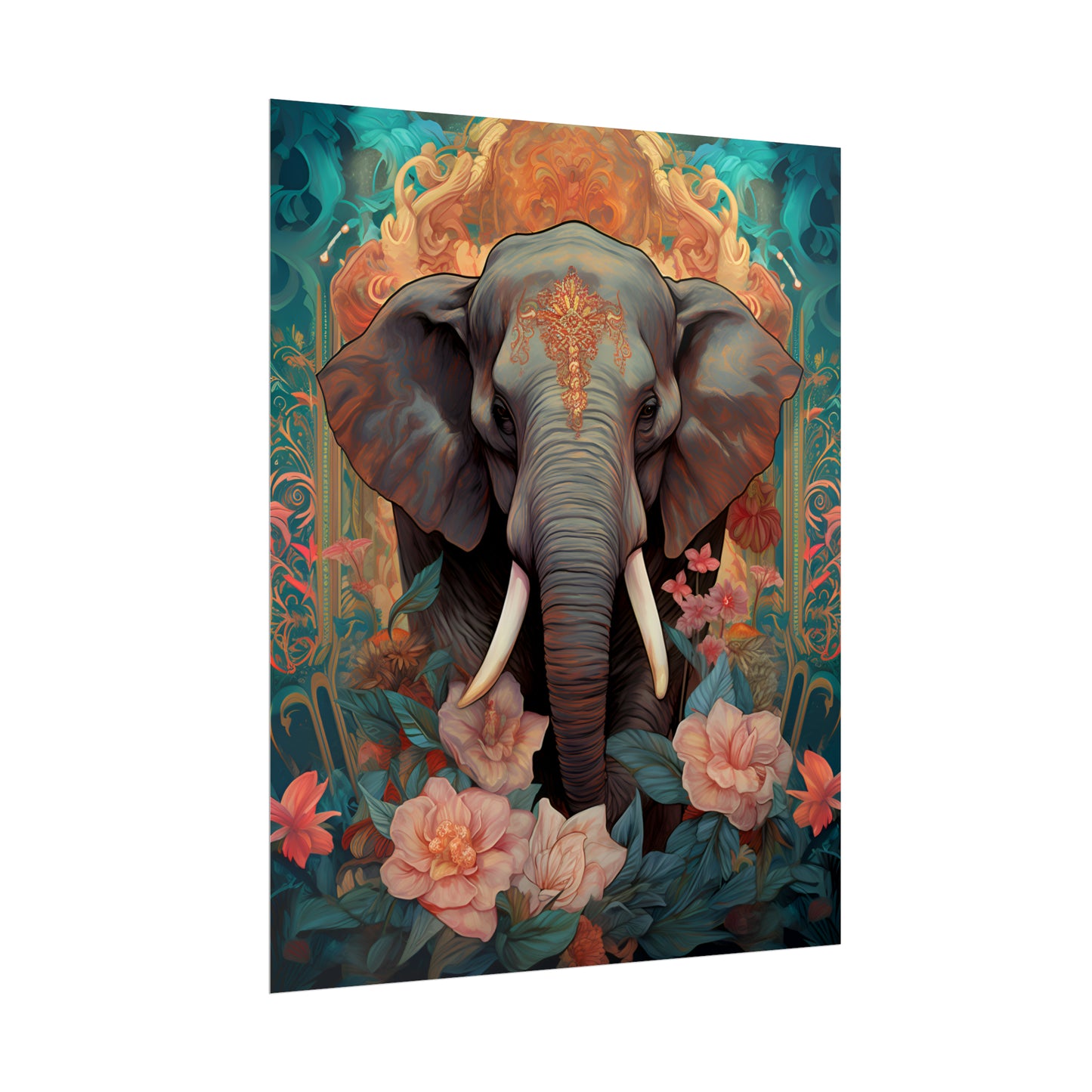 Asian Elephant Print, Elephant Love, Animal poster, Elephant Art, Wall Art Print, Elephant Gift, Floral Print, Home Decor,