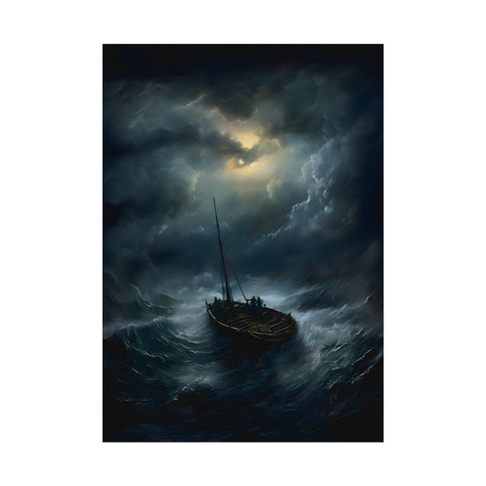 Through The Storm, Storm Poster, Lifeboat Painting, Gothic Storm, Seascape Wall Art, Gothic Home Decor, Dark Academia