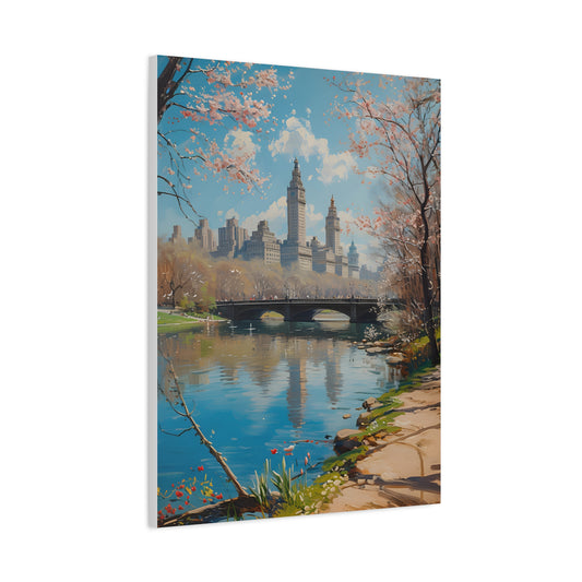 Central Park in Spring Canvas, New York Painting, Pink Blossoms, Floral Wall Art, The Big Apple Oil Painting, Housewarming Gift Idea