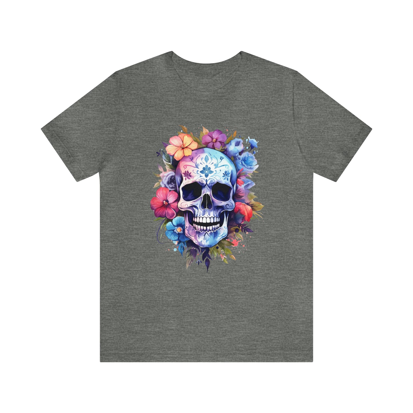 Men's T-Shirt, Skull T-Shirt, Skulls and Flowers, Watercolor Skull, Floral T-Shirt, Gift for Dad, Gift for Husband