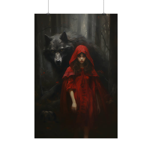 Little Red Riding Hood Print, Big Bad Wolf, Brothers Grimm Poster, Dark Fairy Tale Wall Art, Vintage Art Print, Oil Painting Print, Gift Idea