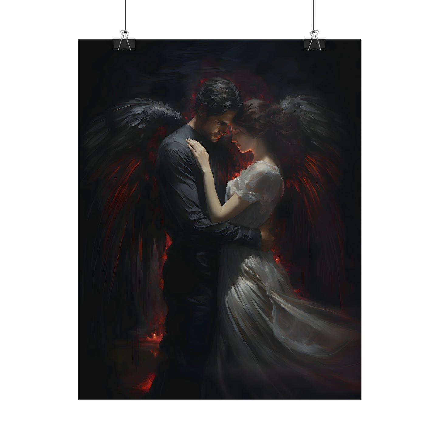 In Love With The Darkness, Dark Angel Print, Angel Painting, Dark Home Decor, Dark Academia, Goth Wall Art, Gothic Romance