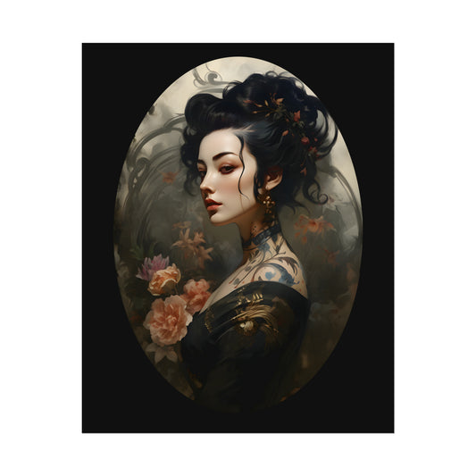 Oriental Lady Print, Geisha Poster, Japanese Tattoo, Asian Art, Oriental Art Print, Floral Wall Art Decor, Japanese Flower Art