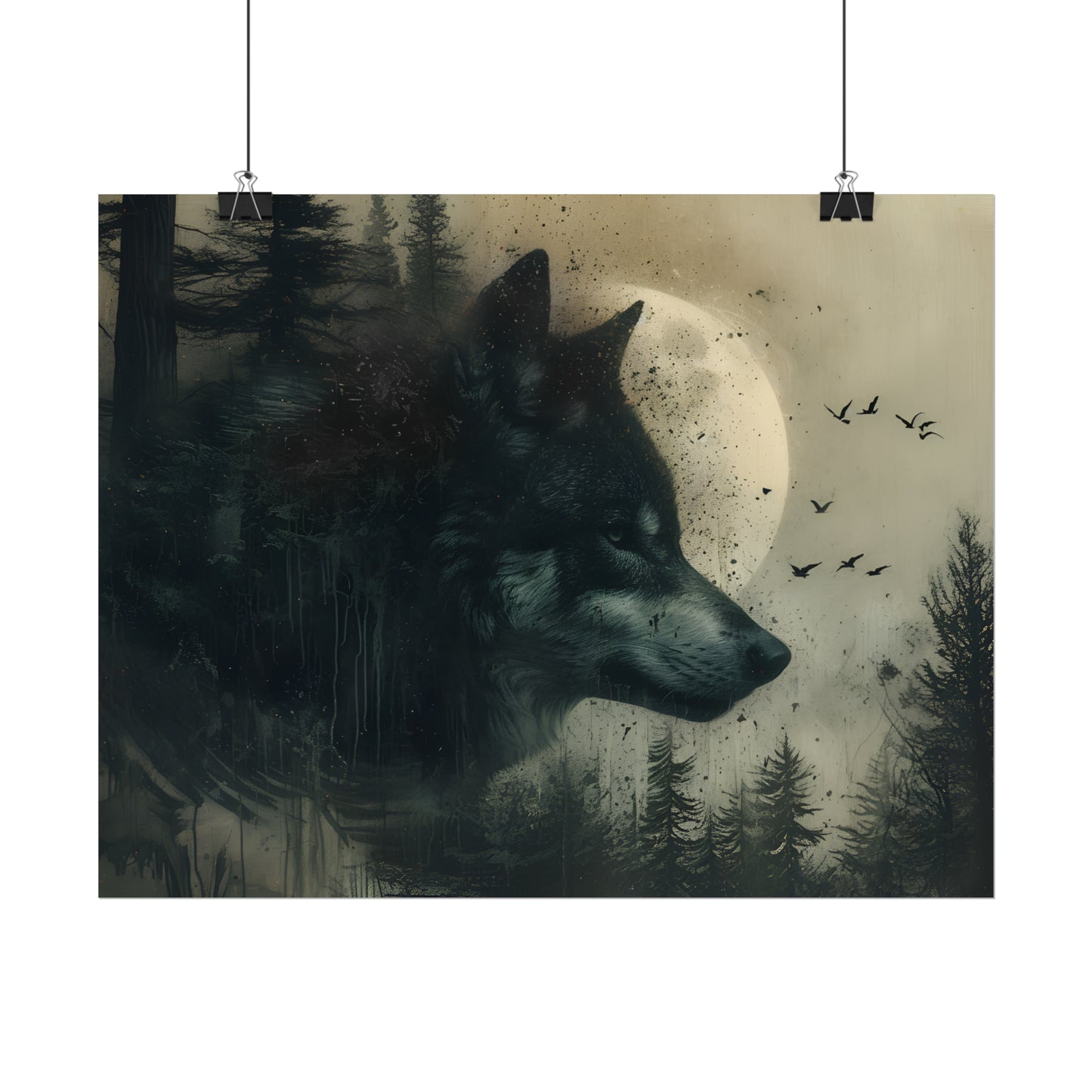 Wolf Art Print, Forest Wall Decor, Moonlight Poster, Gothic Home Decor, Wolf Oil Painting Print, Rustic Gift Idea For