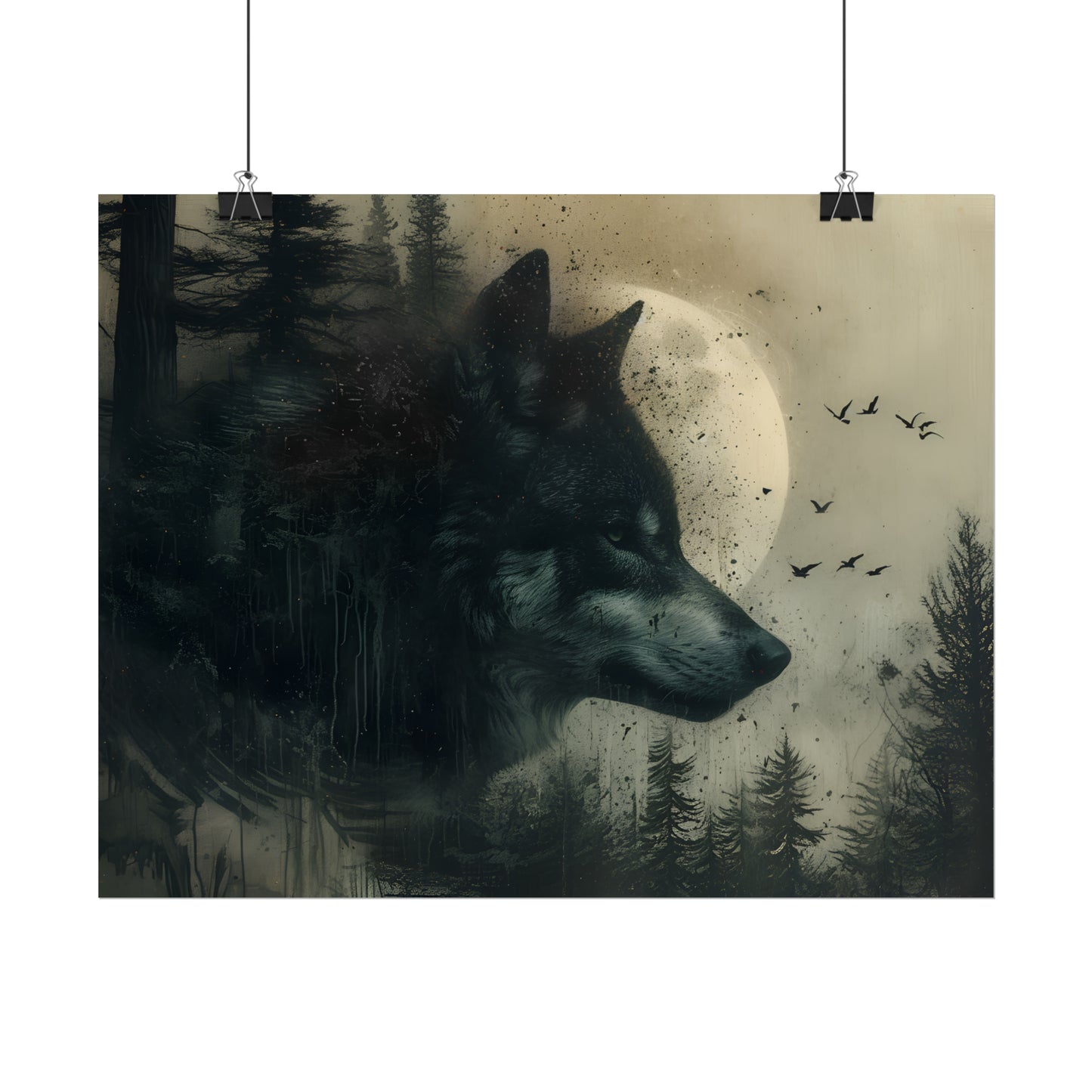 Wolf Art Print, Forest Wall Decor, Moonlight Poster, Gothic Home Decor, Wolf Oil Painting Print, Rustic Gift Idea For