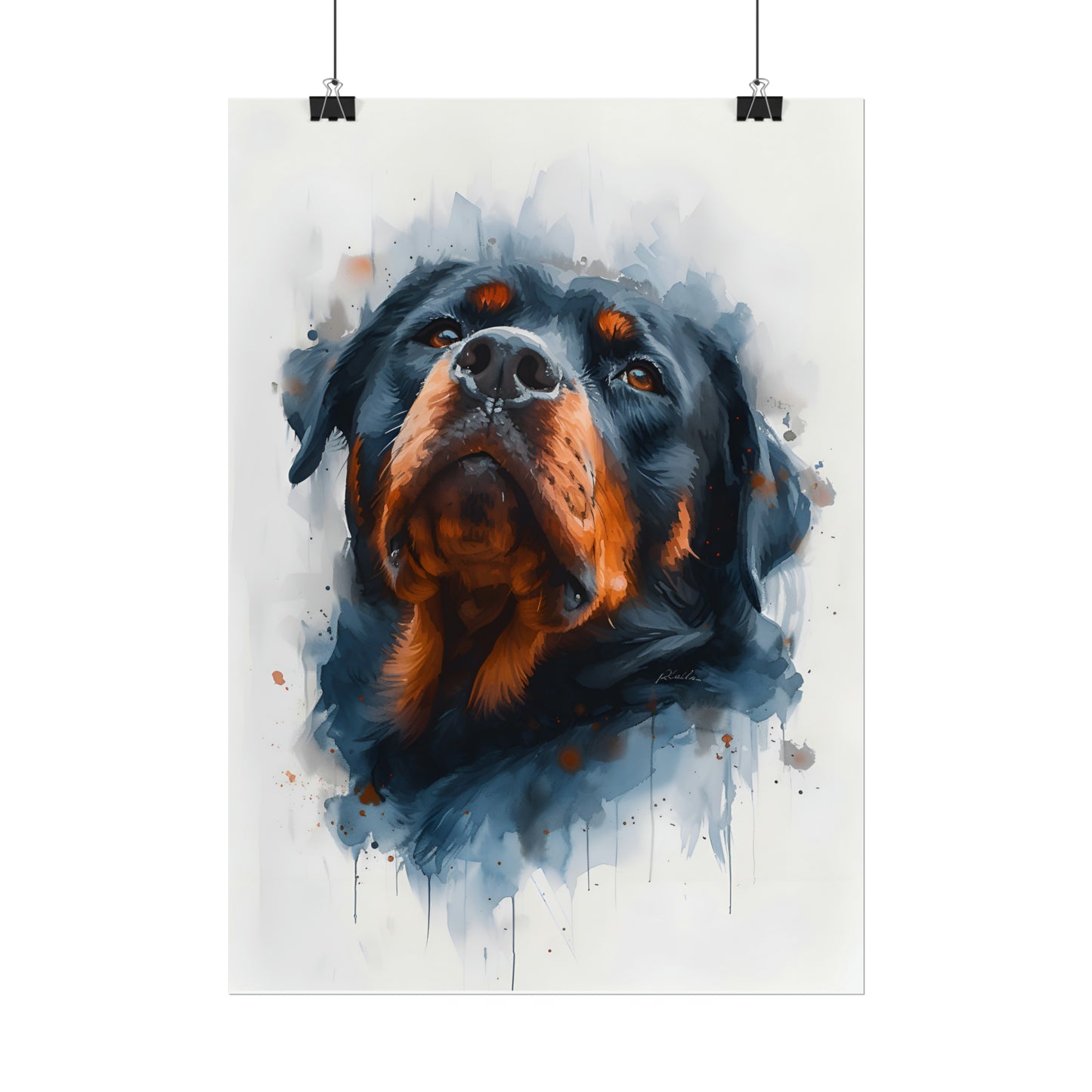 Rottweiler Watercolor Painting, Dog Portrait, Gift For Dog Lover, Rottweiler Wall Art, Emotional Support Dog, Home Decor, Dog Print