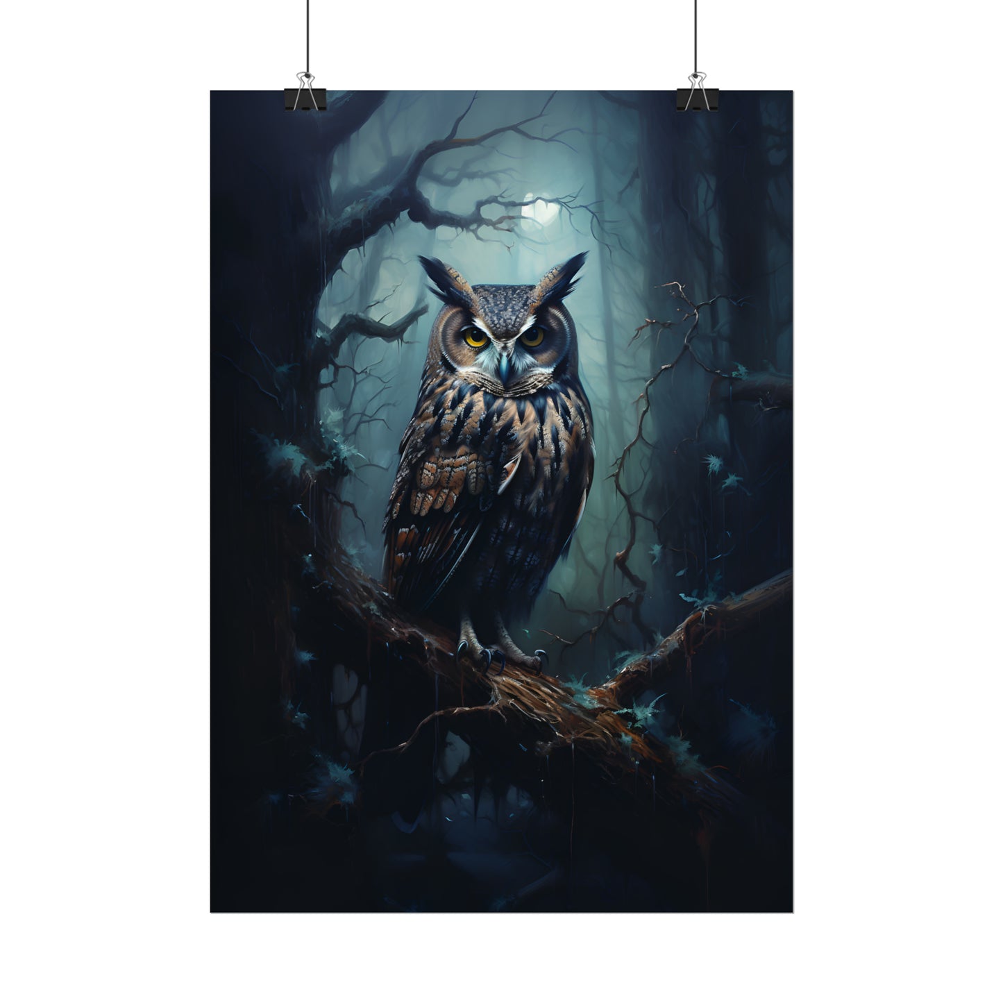 Midnight Owl Print, Gothic Poster, Goth Home Decor, Dark Academia, Oil Painting Print, Owl Painting, Bird of Prey Poster, Owl Wall Art