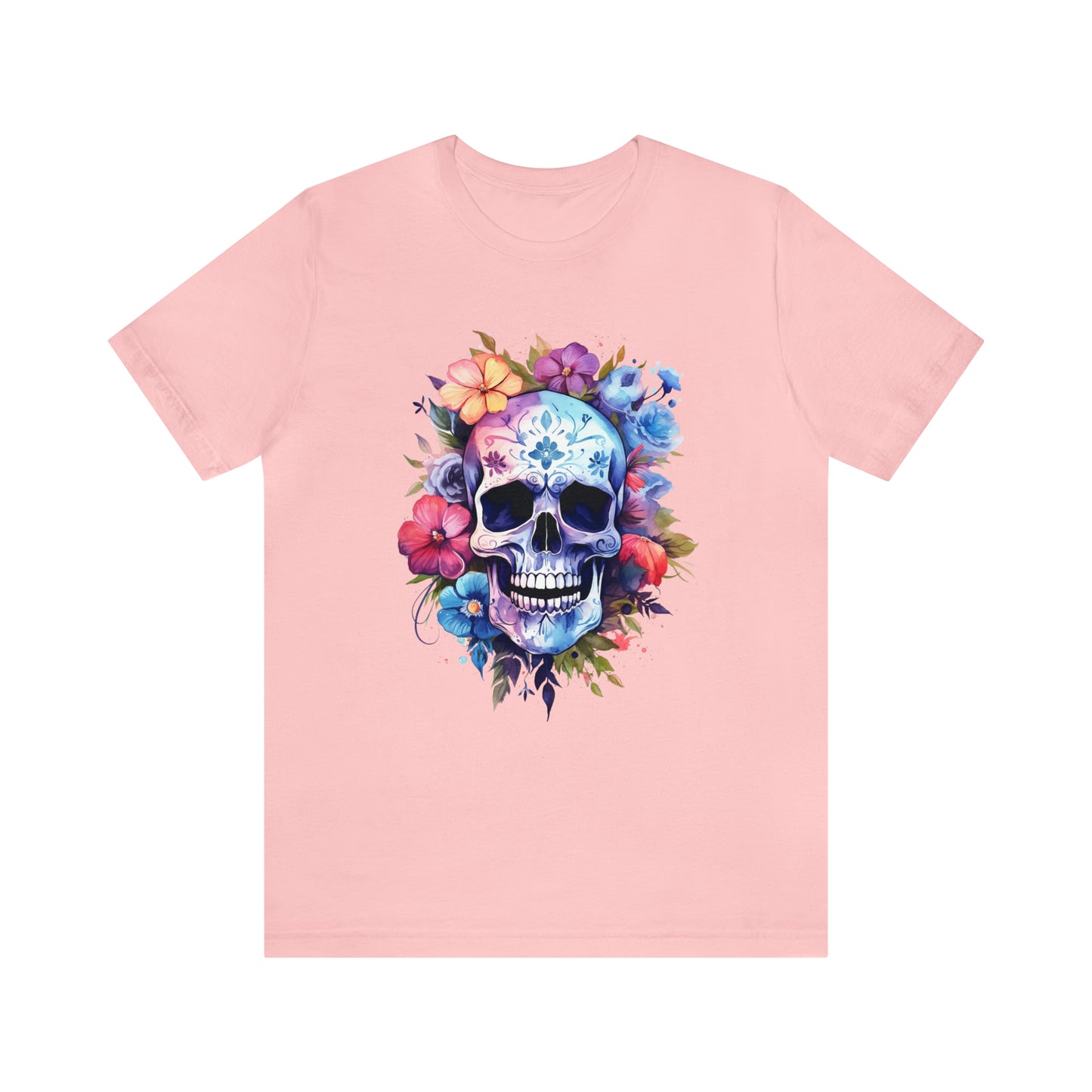 Women's T-Shirt, Skull T-Shirt, Skulls and Flowers, Watercolor Skull, Floral T-Shirt, Gift for mom, Gift for Wife, Girlfriend Gift