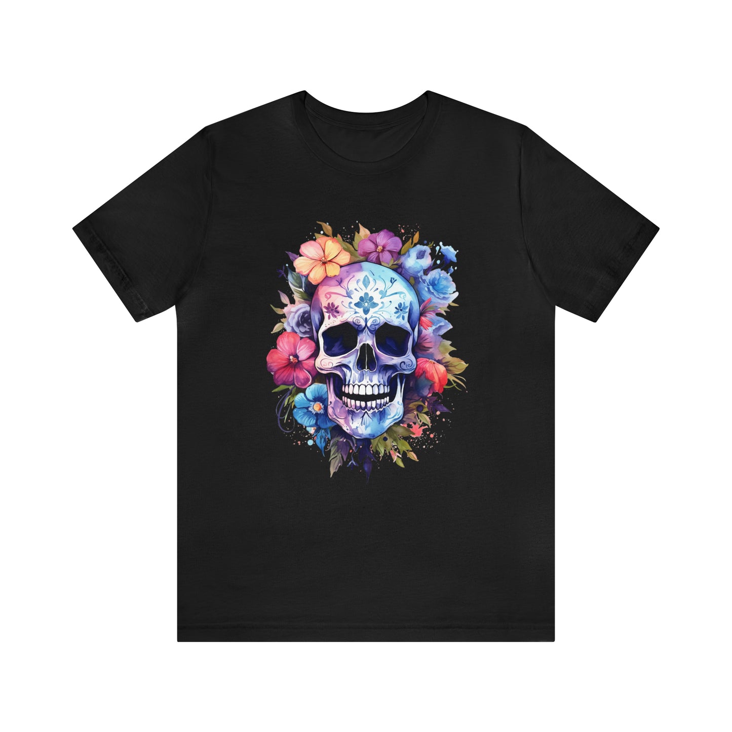 Men's T-Shirt, Skull T-Shirt, Skulls and Flowers, Watercolor Skull, Floral T-Shirt, Gift for Dad, Gift for Husband