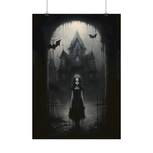 Little Goth Girl, Gothic Home Decor, Dark Academia, Gothic Wall Art, Dark Surrealism, Dark Art Print, Spooky Poster, Halloween Print