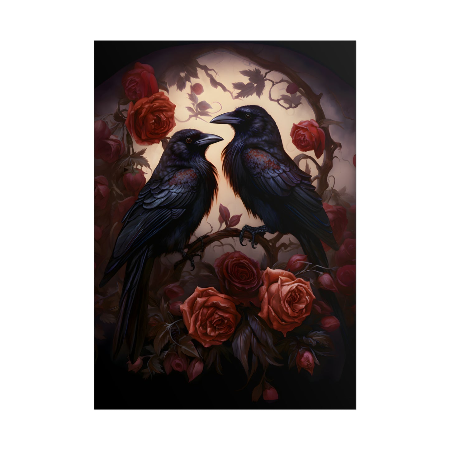 Ravens Poster, Gothic Rose Print, Edgar Allen Poe, Vintage Oil Painting style, Gothic Romance, Dark Home Wall Art