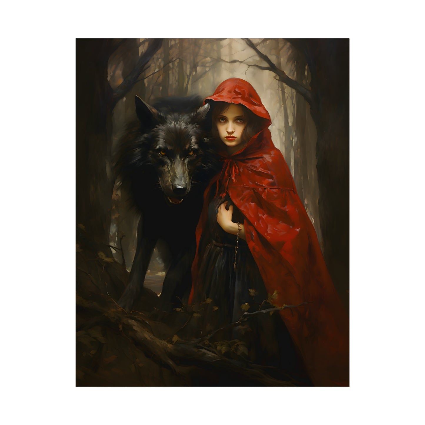 Little Red Riding Hood Print, Big Bad Wolf, Red Riding Hood Poster, Fairy Tale Art Print, Vintage Art Print