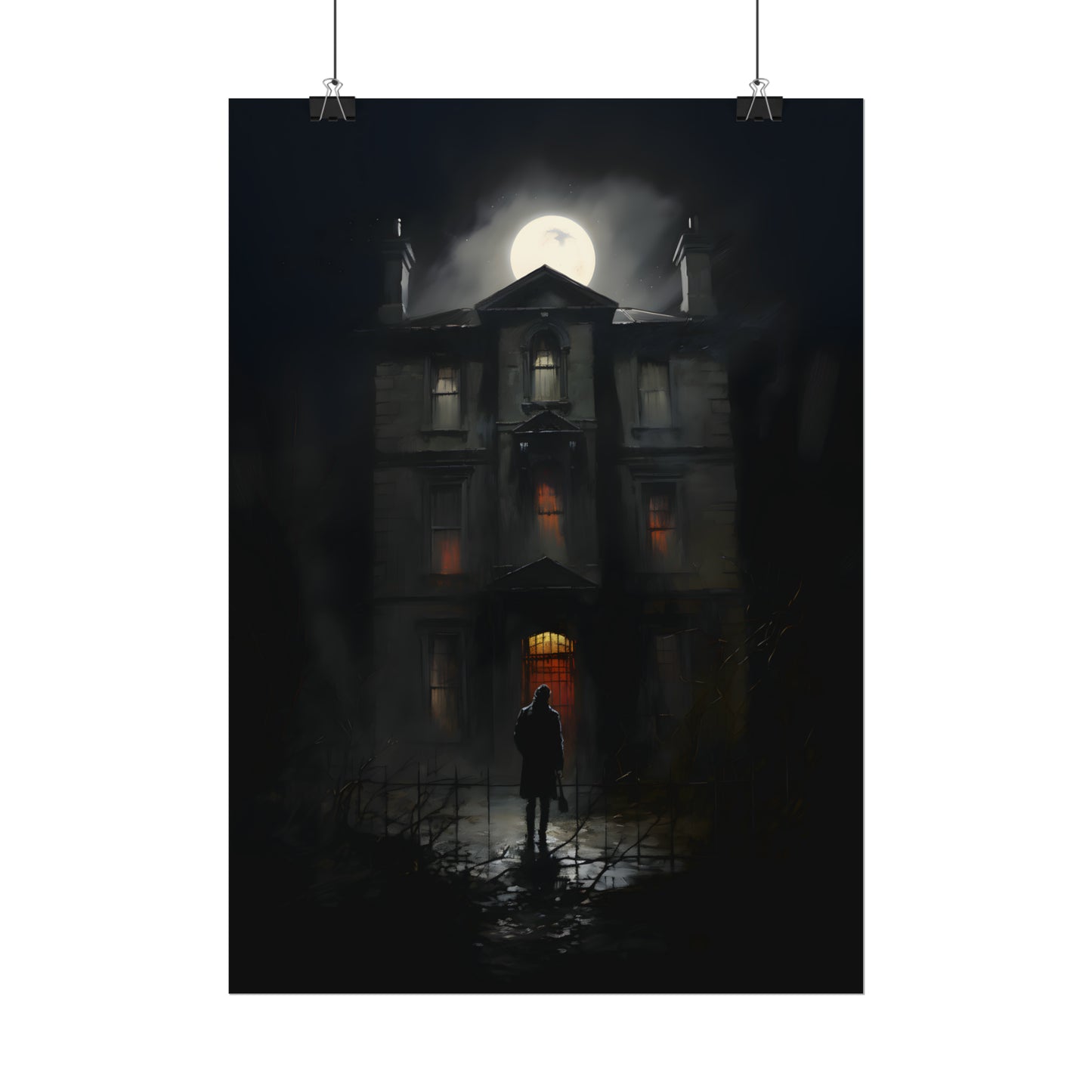 Enigmatic Visitor, Haunted House Print, Spooky Wall Art, Halloween Decor, Gothic Home Decor, Dark Academia, Retro Horror, Goth Decor