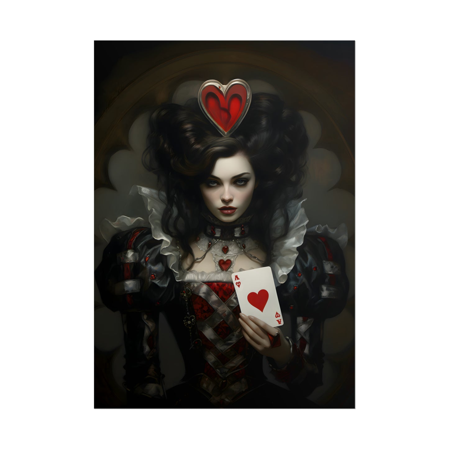 Gothic Queen Of Hearts, Gothic Art Print, Dark Poster Art, Dark Fairy Tale, Alice In Wonderland, Playing Card Print