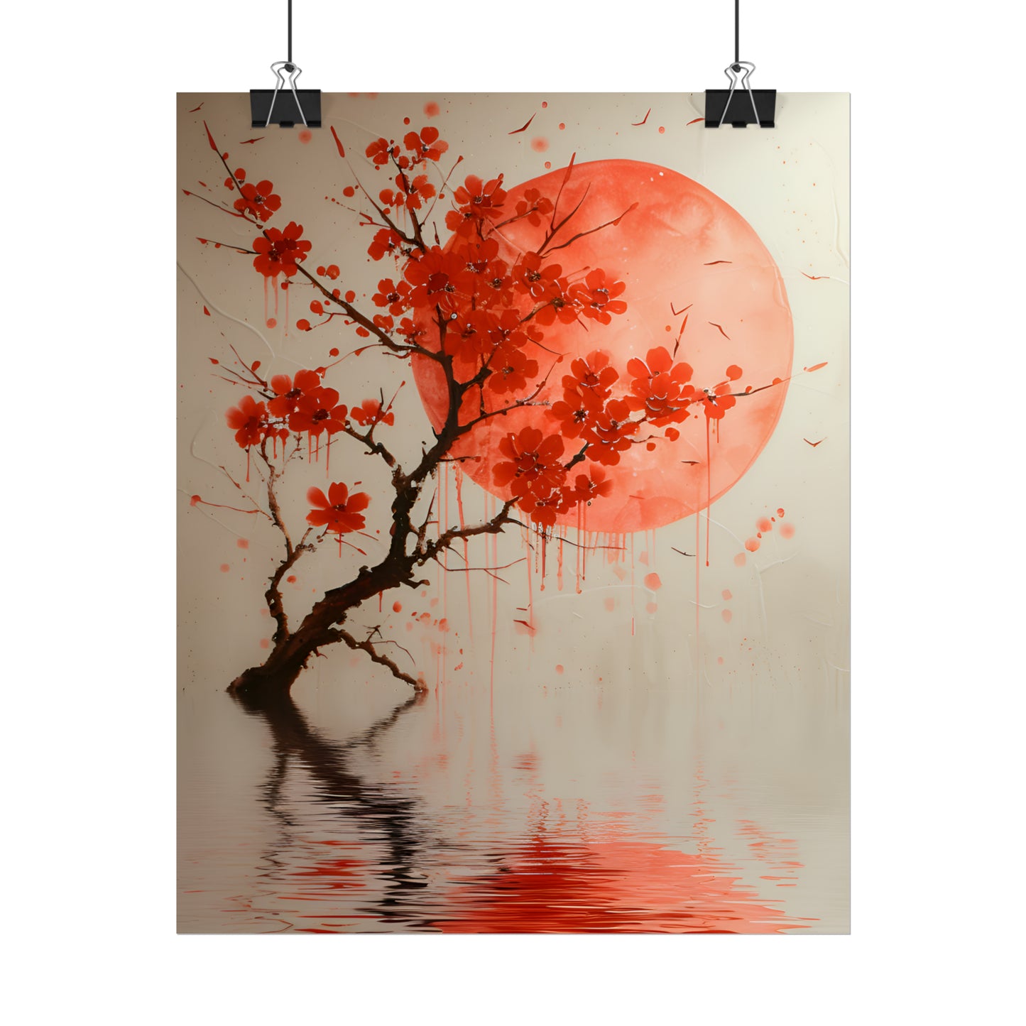 Cherry Blossom Art Painting, Flower Print, Japan Wall Art, Red Blossom Poster, Asian Home Decor, Springtime, Housewarming Gift Idea