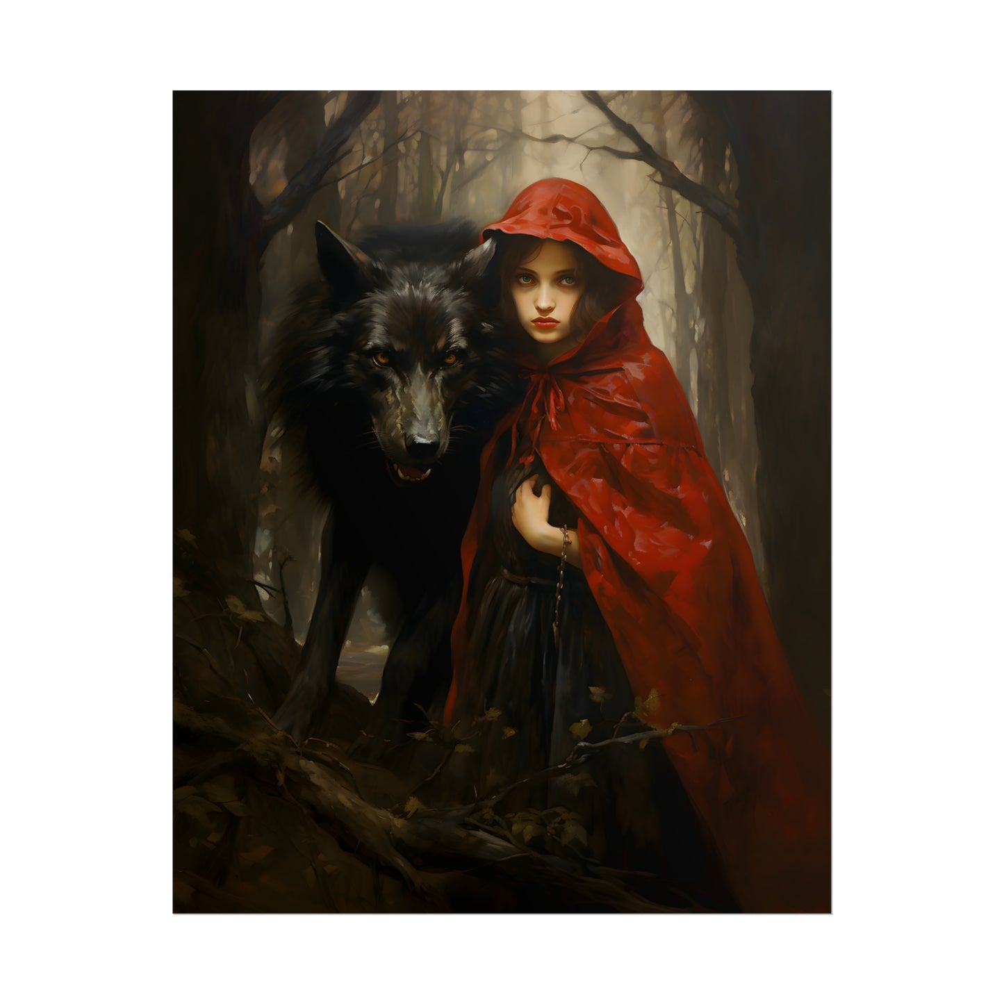 Little Red Riding Hood Print, Big Bad Wolf, Red Riding Hood Poster, Fairy Tale Art Print, Vintage Art Print