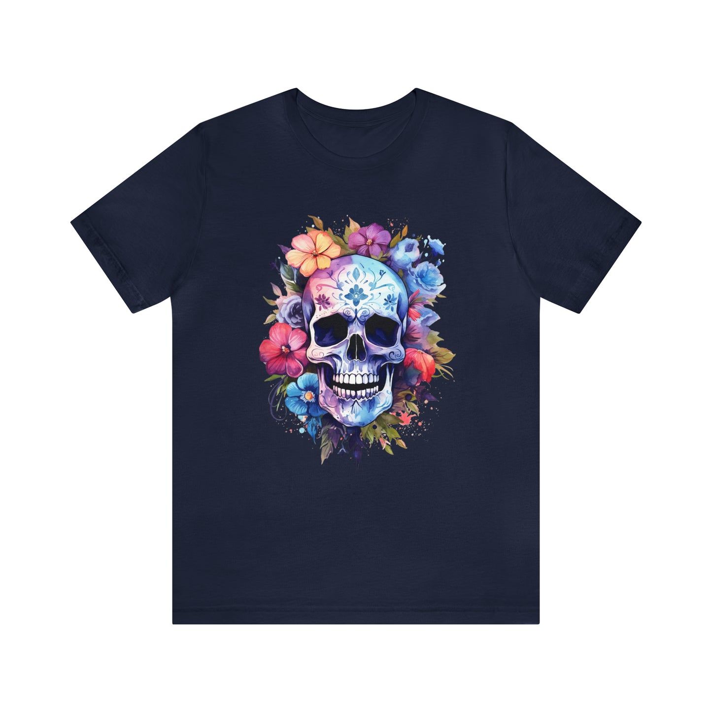 Men's T-Shirt, Skull T-Shirt, Skulls and Flowers, Watercolor Skull, Floral T-Shirt, Gift for Dad, Gift for Husband