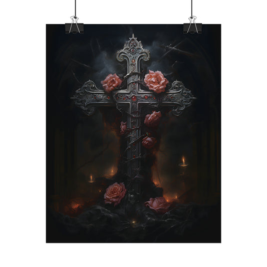 Cross of Stone, Gothic Poster, Art Poster Print, Gothic Home Decor, Gothic Gift, Dark Art Poster, Dark Academia, Gothic Wall Art