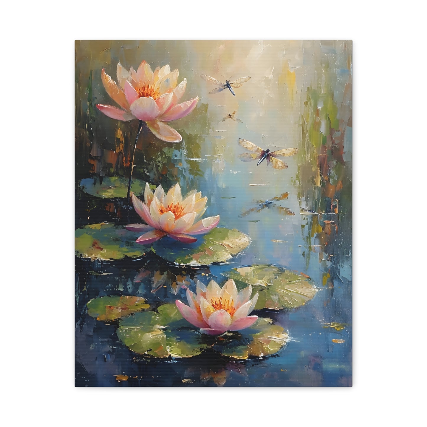 Water Lily and Dragonfly Canvas, Floral Oil Painting Home Decor, Beautiful Wall Art, Monet Impressionist, Housewarming Gift