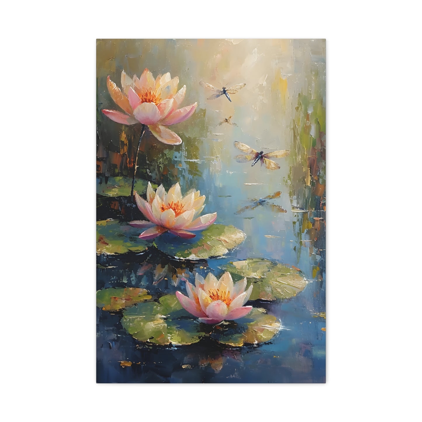 Water Lily and Dragonfly Canvas, Floral Oil Painting Home Decor, Beautiful Wall Art, Monet Impressionist, Housewarming Gift