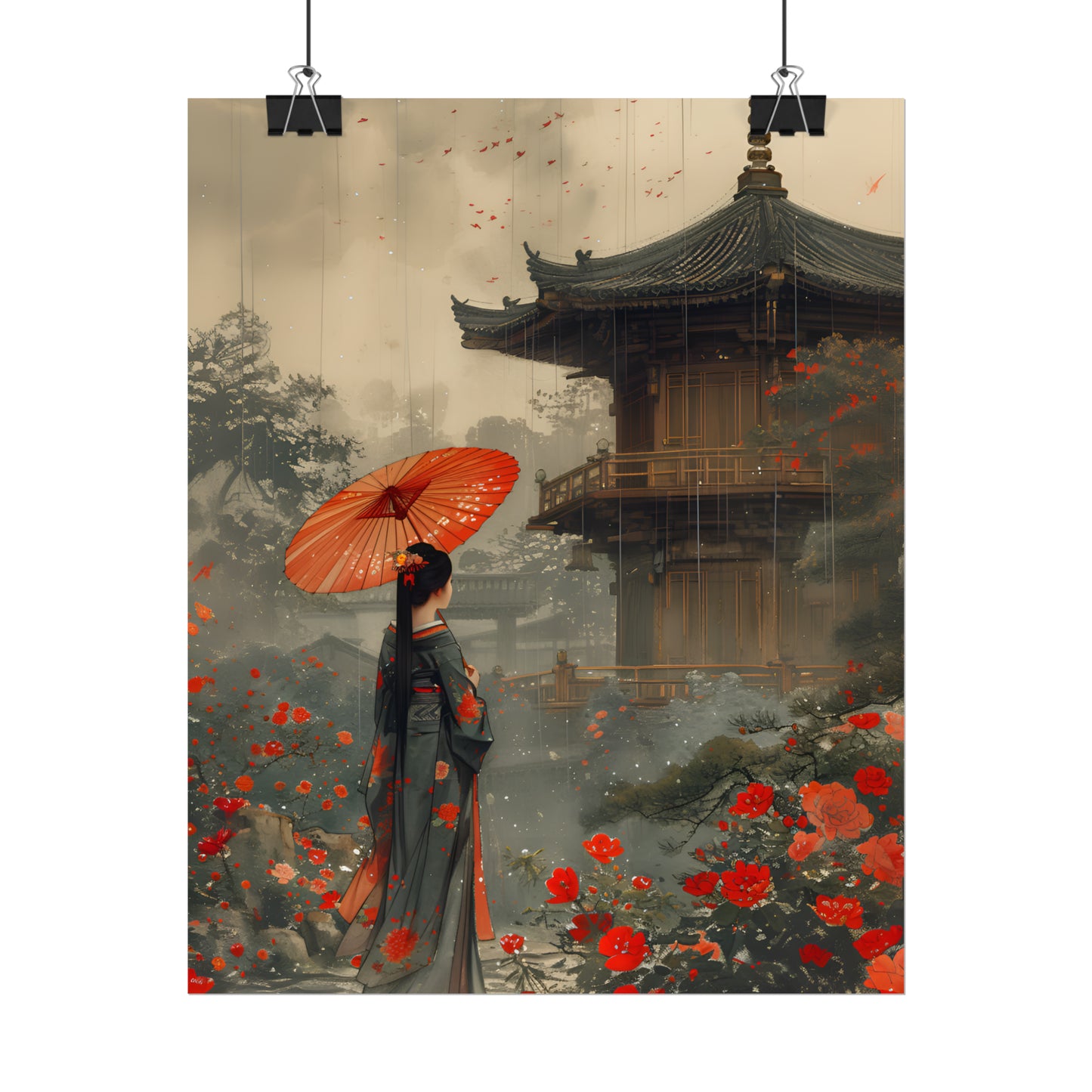 Vintage Japanese Art, Geisha Wall Art, Asian Landscape Print, Gift For Housewarming, Japan Painting, Geisha Poster