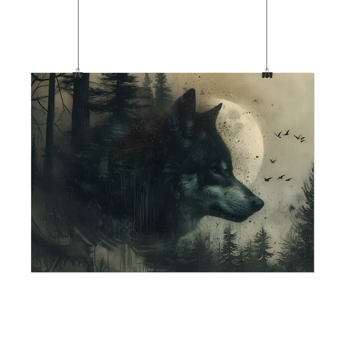 Wolf Art Print, Forest Wall Decor, Moonlight Poster, Gothic Home Decor, Wolf Oil Painting Print, Rustic Gift Idea For