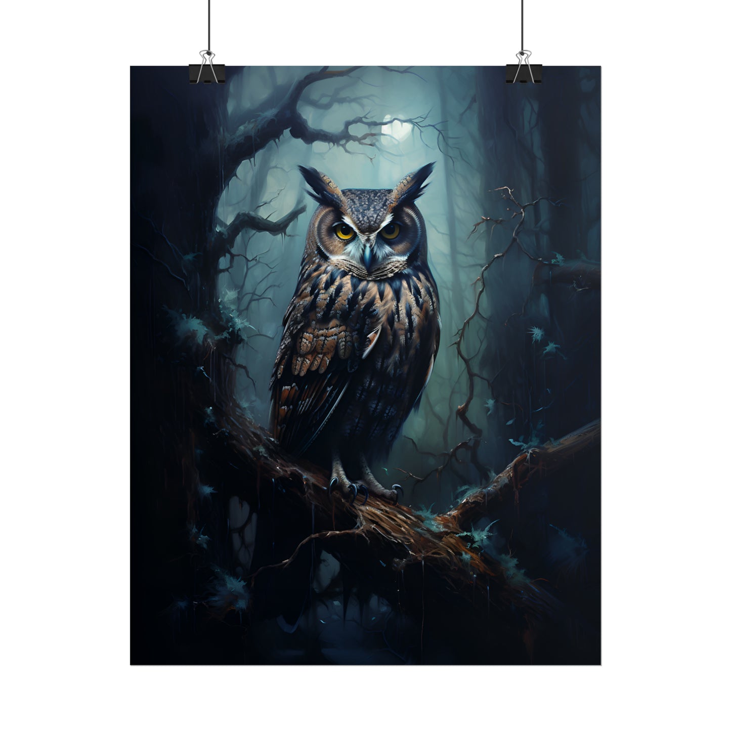 Midnight Owl Print, Gothic Poster, Goth Home Decor, Dark Academia, Oil Painting Print, Owl Painting, Bird of Prey Poster, Owl Wall Art