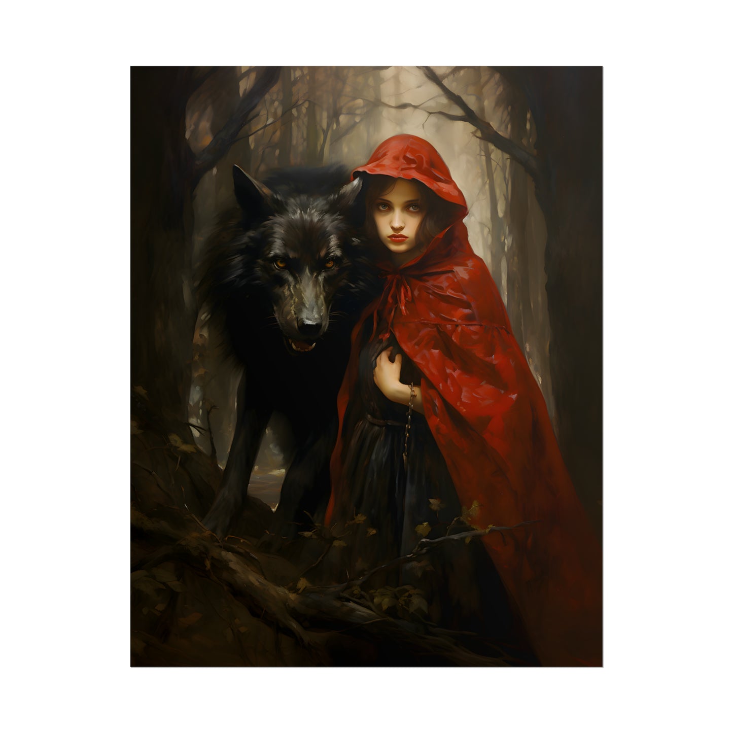 Little Red Riding Hood Print, Big Bad Wolf, Red Riding Hood Poster, Fairy Tale Art Print, Vintage Art Print