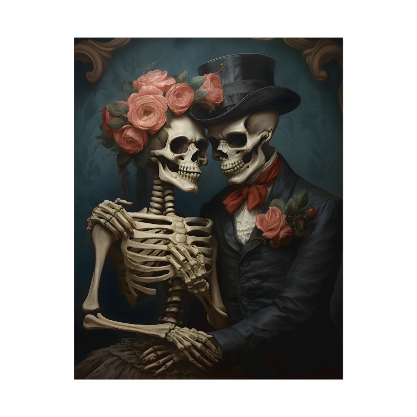 Skeleton Wedding, Day Of The Dead Couple, Halloween Bride and Groom, Gothic Art Print, Til Death Do Us Part, Skull Poster