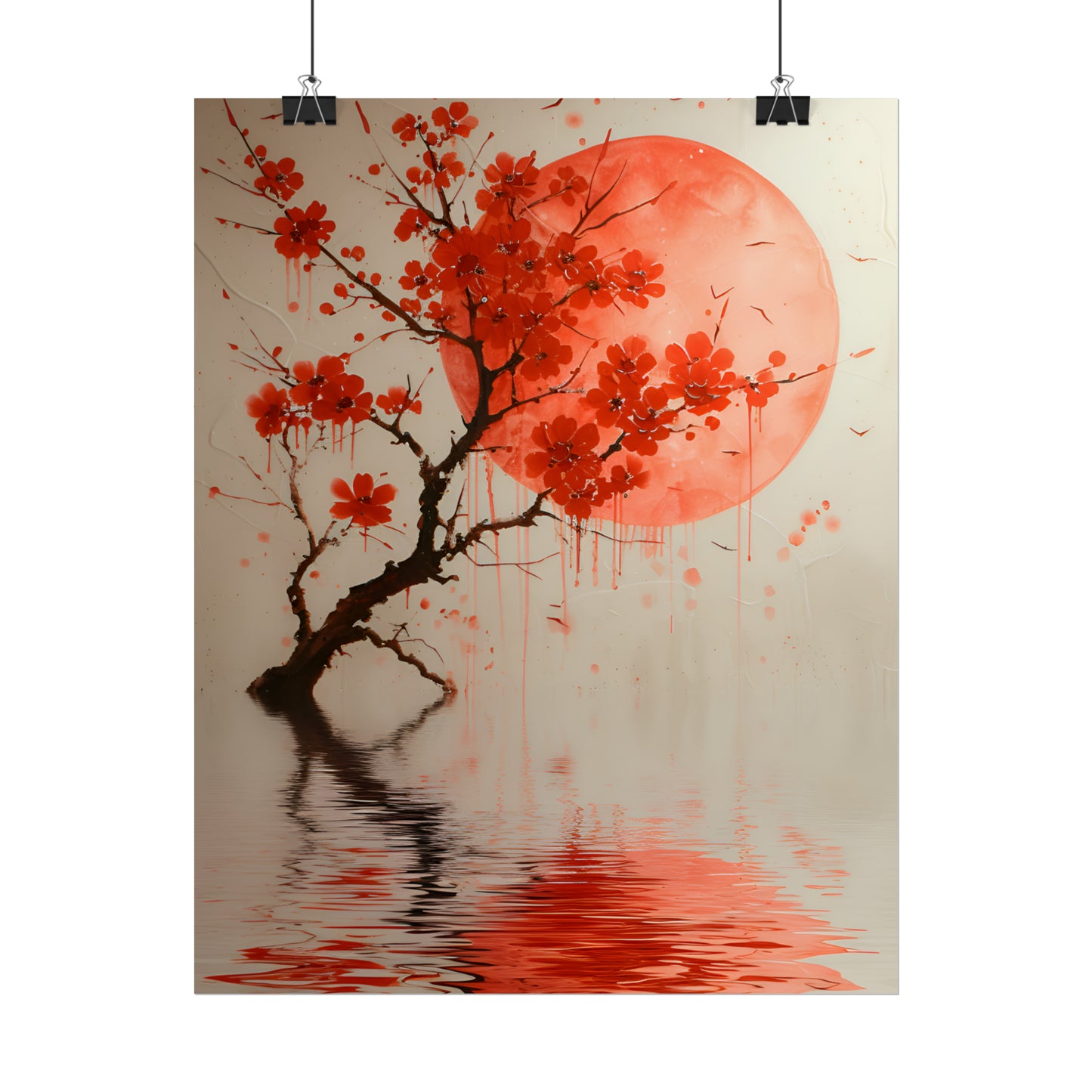 Cherry Blossom Art Painting, Flower Print, Japan Wall Art, Red Blossom Poster, Asian Home Decor, Springtime, Housewarming Gift Idea