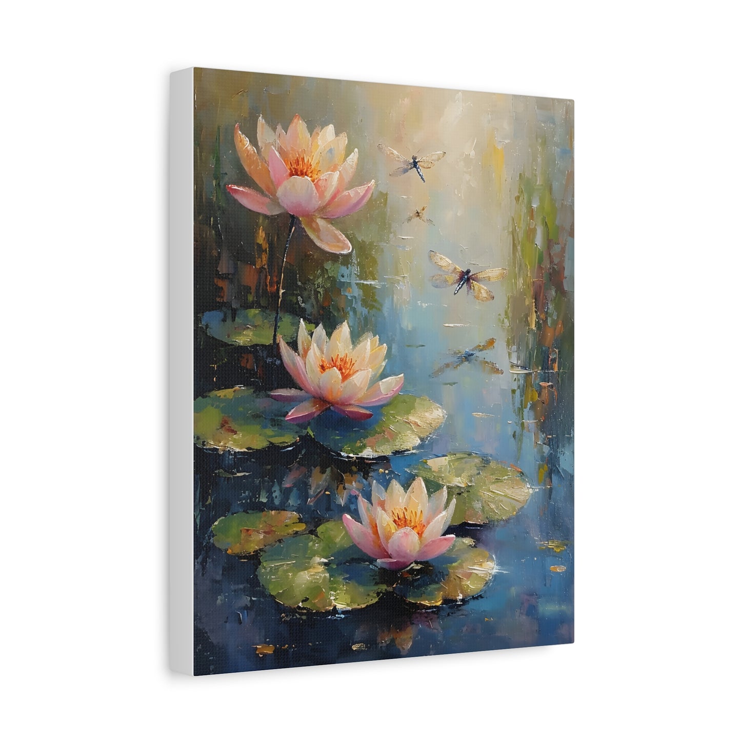 Water Lily and Dragonfly Canvas, Floral Oil Painting Home Decor, Beautiful Wall Art, Monet Impressionist, Housewarming Gift