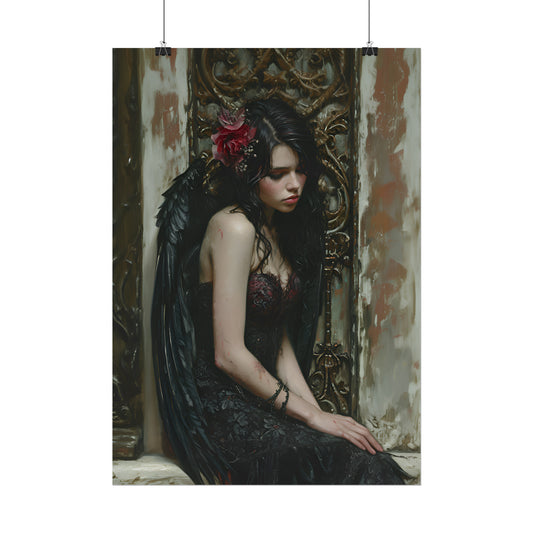 Gothic Angel Print, Dark Elegant Poster, Goth Art Oil Painting, Gift For A Goth, Dark Academia, Housewarming Gift, Gothic Wall Art