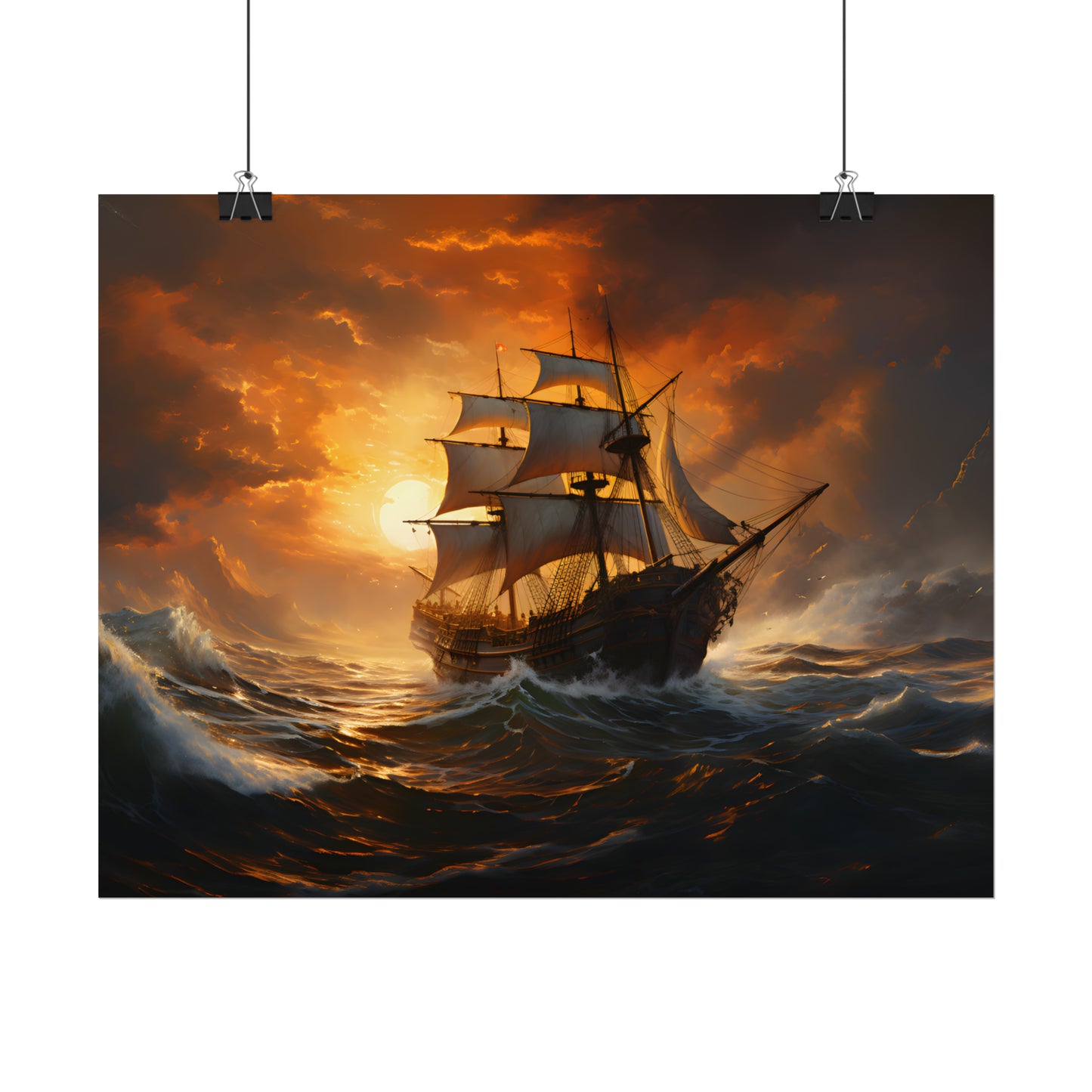 Ship Painting, Sailing Wall Art, Sunset Print, Nautical Poster, Seascape Oil Painting, Art Poster Print, Home Decor, Housewarming Gift Idea